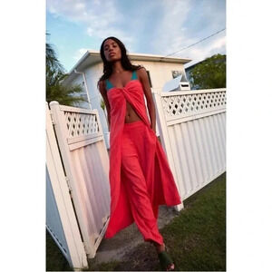 NWT Free People Banita Set Linen Blend Two Piece Pants Maxi Top Set Red Small